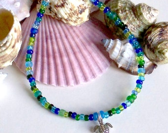 Beach Anklet, Beaded Anklet, Sea Turtle Anklet, Boho Anklet