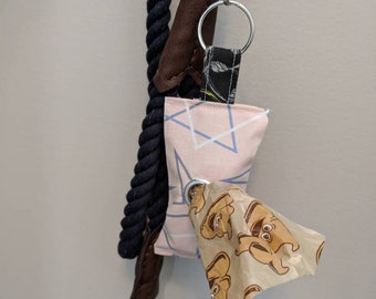 Dog Waste Bag Holder | Doggy Poop Bag Fabric Holder | Split Jump Ring Leash Attachment | Pretty In Pink Pattern
