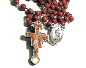 Pope Francis Rosary, Catholic Rosary, San Damiano Crucifix With Third Class St Francis Relic At Bottom