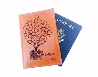 Adventure IS OUT THERE, Passport Cover Personalized, Balloons, Travel Gift, Quote, Passport Case, Fine Leather, Bestie Gift, Christmas