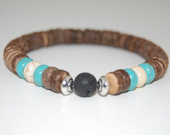 Coconut Bracelet,Heishi Beads Bracelet,Gemstone Beads,Natural Coconut Beads,Men,Women,Yoga,Beach,Meditation,Protection,Surfer Bracelet
