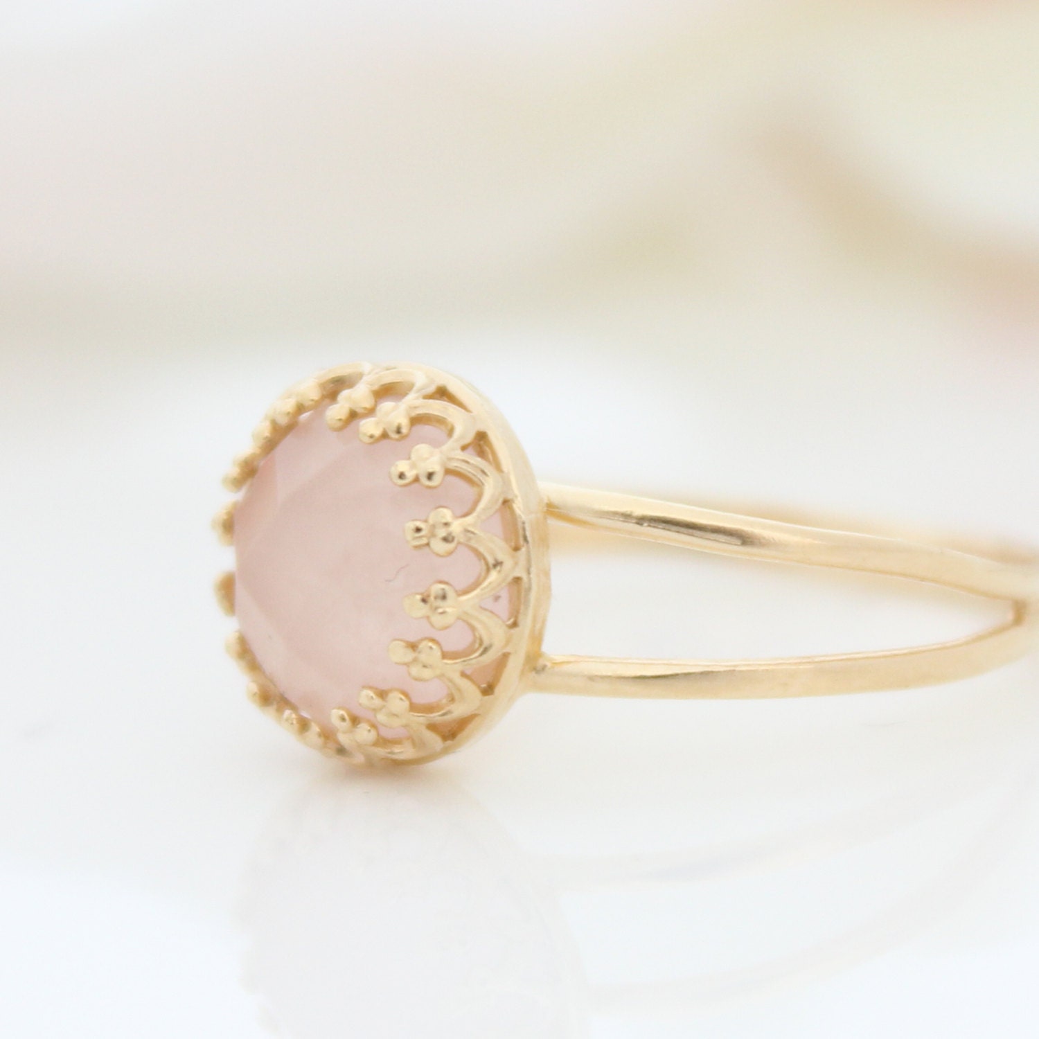 Rose Quartz Ring Delicate Gold Ring Set With Pink Gemstone