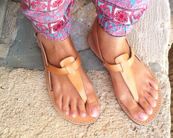 sandals, women leather T-Strap Sandals- Greek sandal