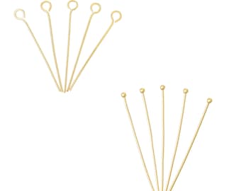 Gold plated 18K - round or ball - 10 or 100 nails gold head