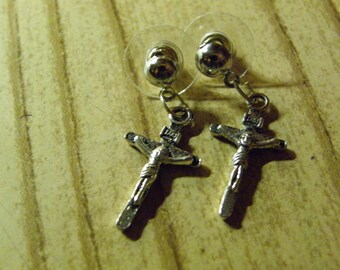 Dangle Silver Cross Stud Earrings #1066