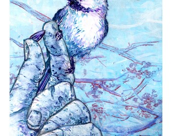 Chickadee Fine Art Print, Gouache Painting, Multiple Sizes Available