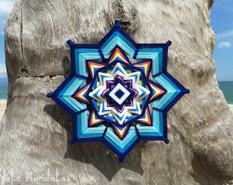 Blue Star Mandala, Ojo De Dios, 16 inch, Wall Hanging, by custom order