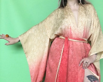 1930s Ombre Kimono / 20s 30s Silk Robe / 1920s Pink Dressing Gown