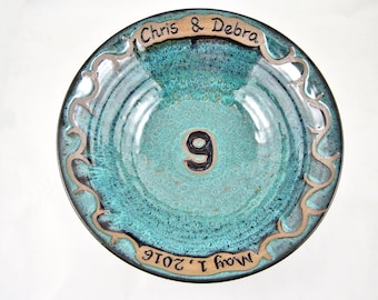 Personalized 9th Anniversary gift, Pottery ninth anniversary gift, customize with names and date, ninth wedding gift