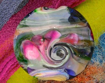 Handmade Lampwork Focal Bead "Forest Twist" SRA Glass Bead Lentil ~ OOAK Textural Organic ~ Meadow Shades