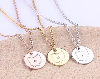 Personalized Ohio necklace, Gold Ohio Disc Charm Necklace Rose Gold State Jewelry Map Pendant,Christmas, Valentines Gift