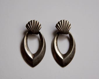 Antique Finish Sterling Silver Shell Dangle Earrings