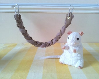 Short Mouse Climbing Rope, Mouse Cage Accessory, Hanging Mouse Toy, Handmade Pet Toy, Upcycled Denim and Fleece Hamster Cage Accessory