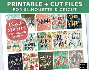 Christmas Holiday Quotes, Erin Condren Vertical Printable Planner Stickers, Silhouette & Cricut Cut Files, Instant Download