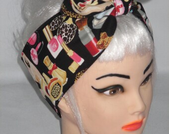 Head scarf Headband Black Rockabilly Pin-up Vintage Retro Style 50s Bandana