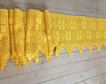 Swedish vintage crochet valance Yellow crochet valance Handmade Window valance Window curtain