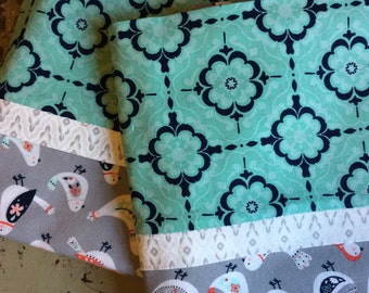 Navy, Coral, & Mint Birds