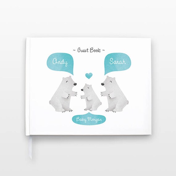 POLAR BEAR Baby Shower Guest Book, Personalized Baby Book, Animal Baby Guestbook, New Baby Gift, Baby Journal, Baby Notebook