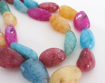 Mix Color Jade Beads - Multicolor Drilled Nugget Beads - Natural Smooth Cut Nugget Pebbles - Large Stone - 16" Strand - DIY Easter Jewelry