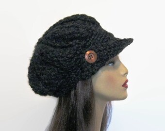 Charcoal News boy Gray Slouch Newsboy Hat Gray Newsboy Hat Charcoal Hat with Visor Crochet Newsboy Knit Newsboy Dark Gray Hat with Visor
