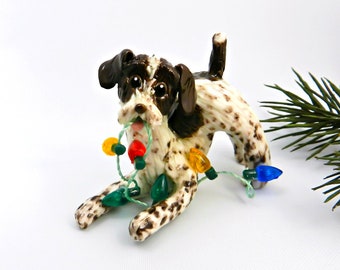 German Wirehaired Pointer Christmas Ornament Figurine Lights Porcelain
