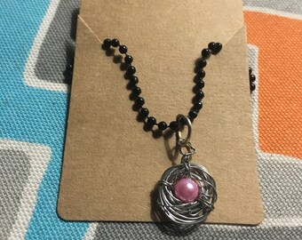 Wire Wrapped Pearl Nest Necklace