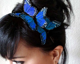 blue butterfly headband - feather butterfly headpiece - bridal headband - hair accessories for women - bohemian hair accessory - BRANDY