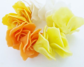 Miniature Polymer Clay Roses Handcrafted Flowers Beads, 12 pcs.