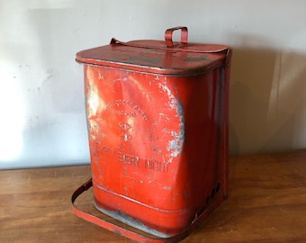 Vintage red square industrial rag trash can - great patina