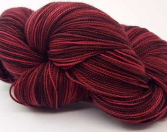 Mahogany Plum, Dark Red, ColorPurl Ritzy XL, Merino Cashmere Nylon, MCN, Hand Dyed Sock Yarn, 600 yards