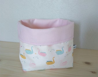 Fabric basket empty Pocket pastel pink and off white swans origami, basket patterns fabric baby room