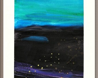 Original painting, landscape, watercolor on paper, mounted on art board, small painting