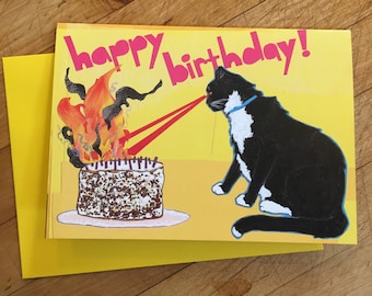 Laser Cat Birthday Card