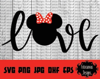 Disney SVG Minnie Mouse, Minnie Head, Bow, Love, Disneyland, Disneyworld, Clipart, Ironon, Cutting File, Silhouette Cameo, Cricut, Viny