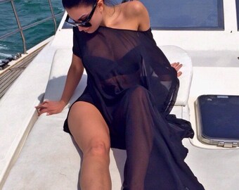 Custom Length Beach Cover Up - Kaftan - Swimsuit Coverup - Chiffon Dress - Kimono - Beach Coverup - Swim Suit Cover Up - Sheer Cover Up