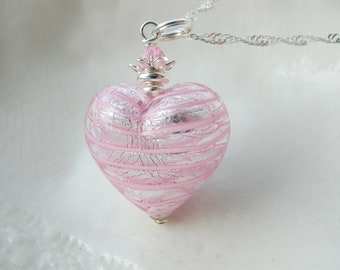 Pink Murano Glass Heart Necklace