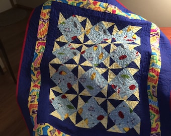 Bright rainy day pinwheel quilt