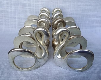 Set of 8 Silver Plate Swan Napkin Rings, Unique Design Silver Plated Napkin Holders, Elegant Classic Tableware