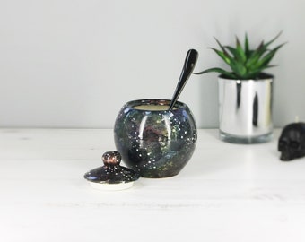 Galaxy Sugar Pot, Sweetner storage item, Astonomy bowl, Kitchen pot, Tea Lovers, Unique Gift, Hand Painted Ceramic, Weird and Wonderful