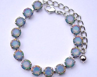 White Opal Electra Adjustable Bracelet, Crystal Jewelry, Rainbow Bracelet, Rhinestone Bracelet, Tennis Bracelet, Rostone
