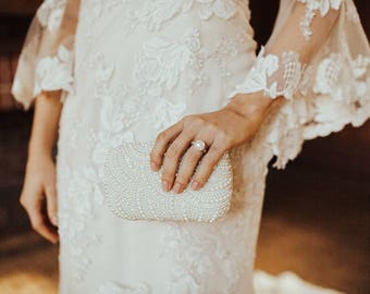 Beaded Pearl Clutch Bag, Bridal Clutch, Wedding Clutch, White Clutch Bag, Ivory Clutch Bag, Beaded Clutch Bag, Wedding Purse, White Purse