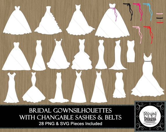 Download Wedding Dress Silhouette Clip Art Set 28 Piece Bridal Gown