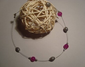 Simple grey and pink beads fashion necklace