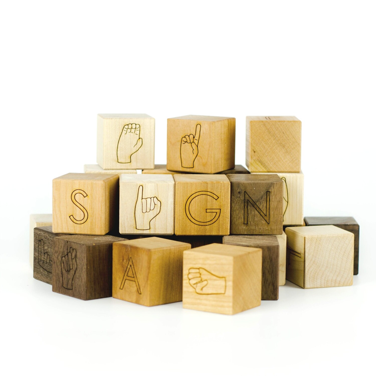 Sign Language ASL Wooden Alphabet Blocks