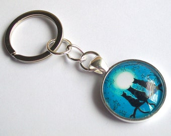 Cat Keyring ~ Blue Moon Cats Keychain ~ Cats Bag Charm ~ Cat Lover Gift ~ Black Cats