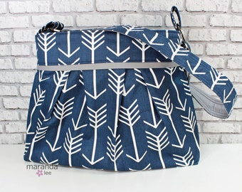 Diaper Bag - Stella Large - Navy Arrows wtih Grey - READY to SHIP Nappy Bag Stroller Attachment