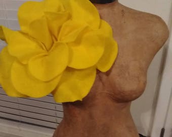 Lemon Yellow Felt Over sized Rosette Magnet Pin Brooch