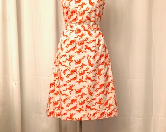 Vintage ILGWU Sleeveless Cotton Dress, Vintage Dress, Vintage clothing, Summer dress, Frog Prints