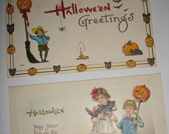 2 Vintage 1914 Halloween Postcards in frames!