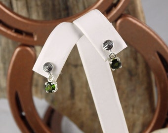 Sterling Silver Dangle Earrings - Chrome Diopside Drop Earrings - 5mm Natural Chrome Diopside Drops on Sterling Silver Posts
